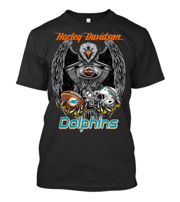 Harley Davidson Dolphins Miami Football Collaboration Nfl T-Shirt