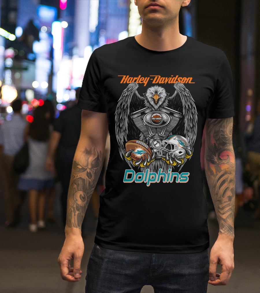 Harley Davidson Dolphins Miami Football Collaboration Nfl T-Shirt