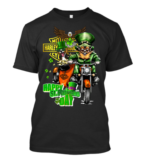 Harley Davidson Beagle And Leprechaun Motorcycle Ride Happy St. Patrick's Day T-Shirt