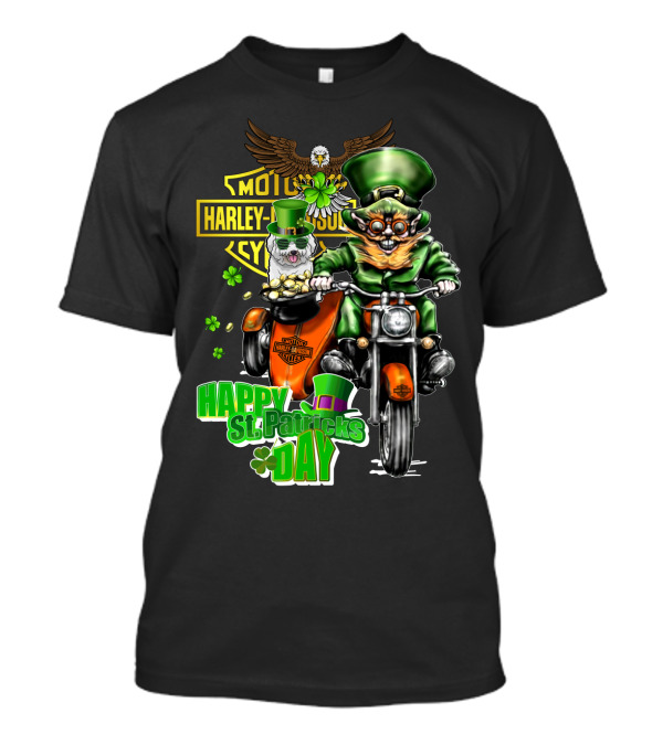 Harley Davidson Motor Cycles St Patrick's Day Bichon Frise 47 Leprechaun Motorcycle Rider T-Shirt
