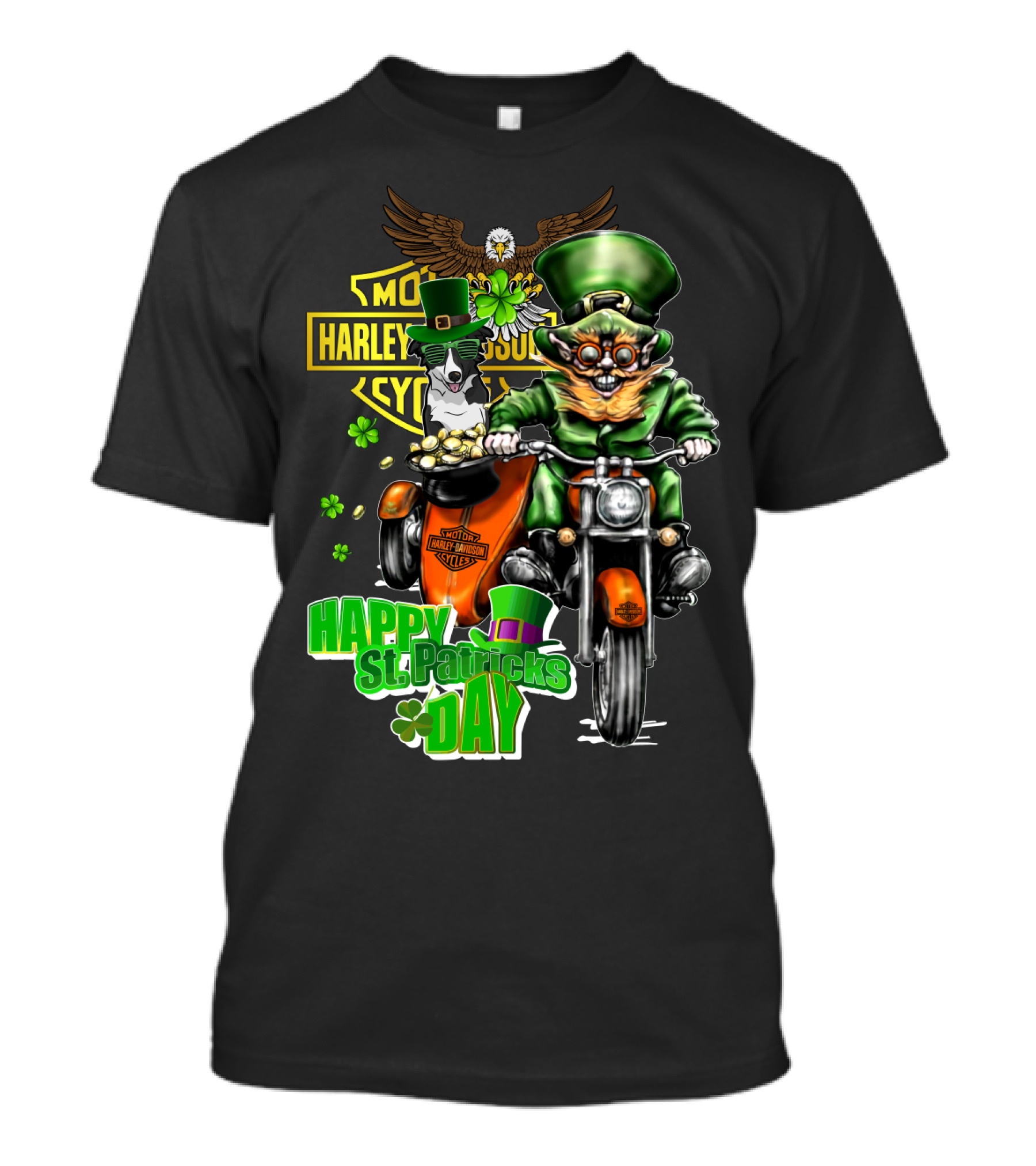 Happy St. Patrick's Day Harley Davidson Border Collie Motorcycle Riding T-Shirt