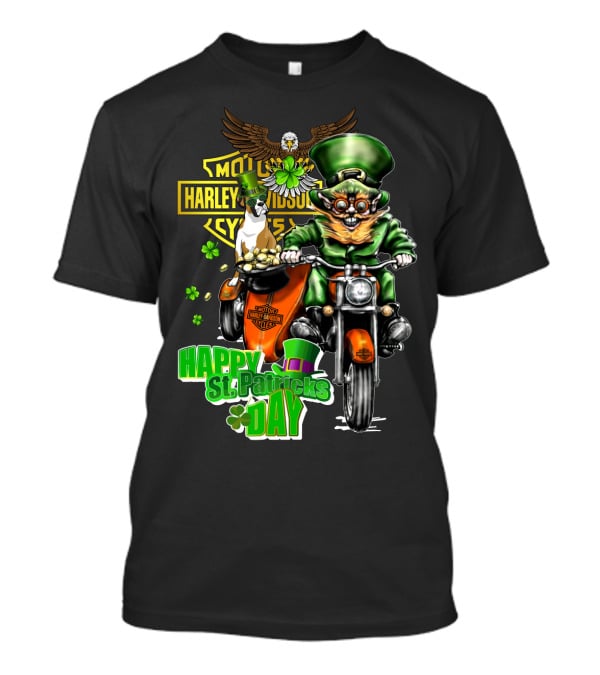 Happy St. Patricks Day Harley Davidson Motorcycles Cycle Riding Leprechaun And Boxer T-Shirt