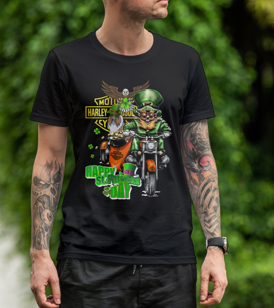 Happy St. Patrick's Day Harley Davidson Motorcycle Leprechaun Eagle T-Shirt