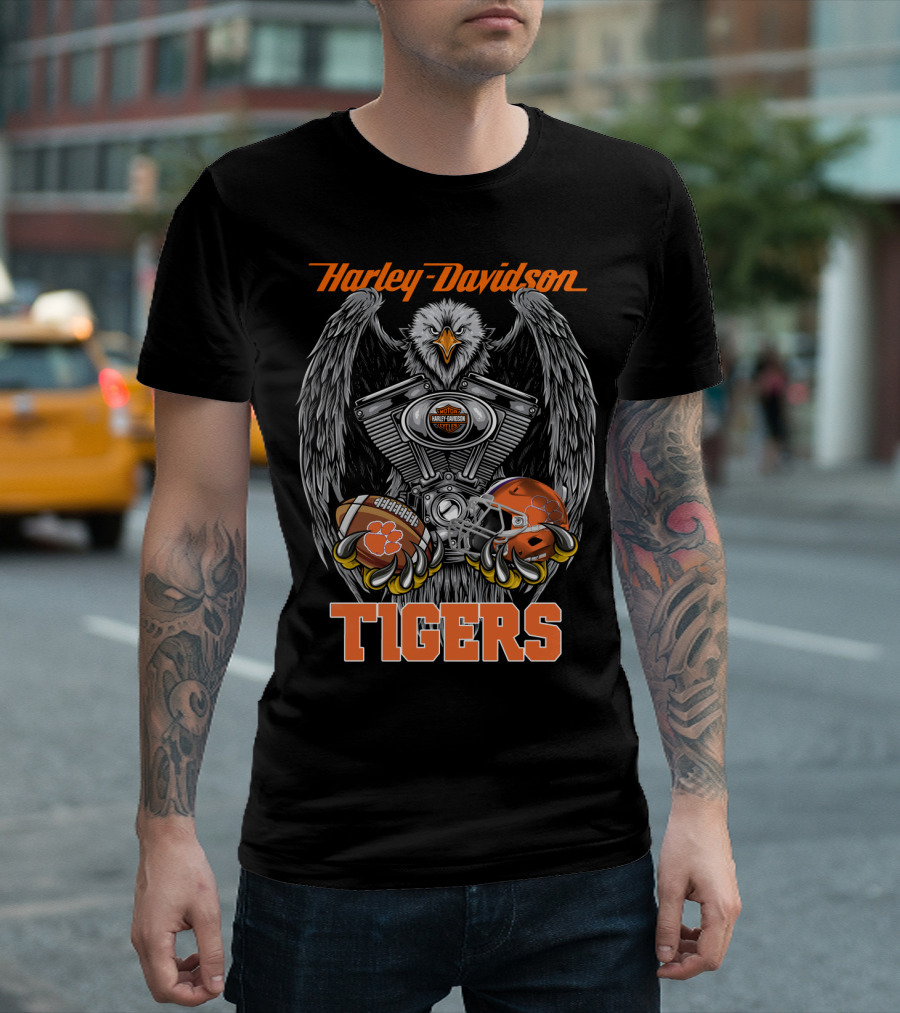 Harley Davidson Tigers Football Motorcycle Engine T-Shirt