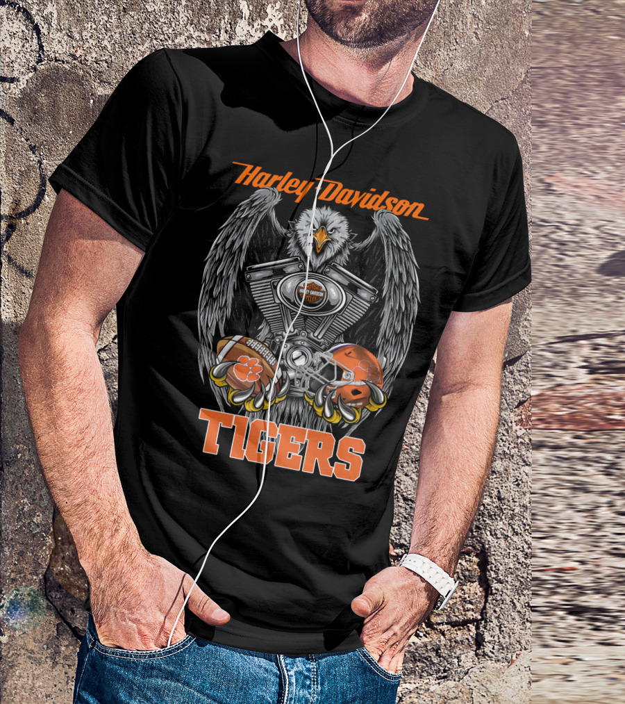 Harley Davidson Tigers Football Motorcycle Engine T-Shirt