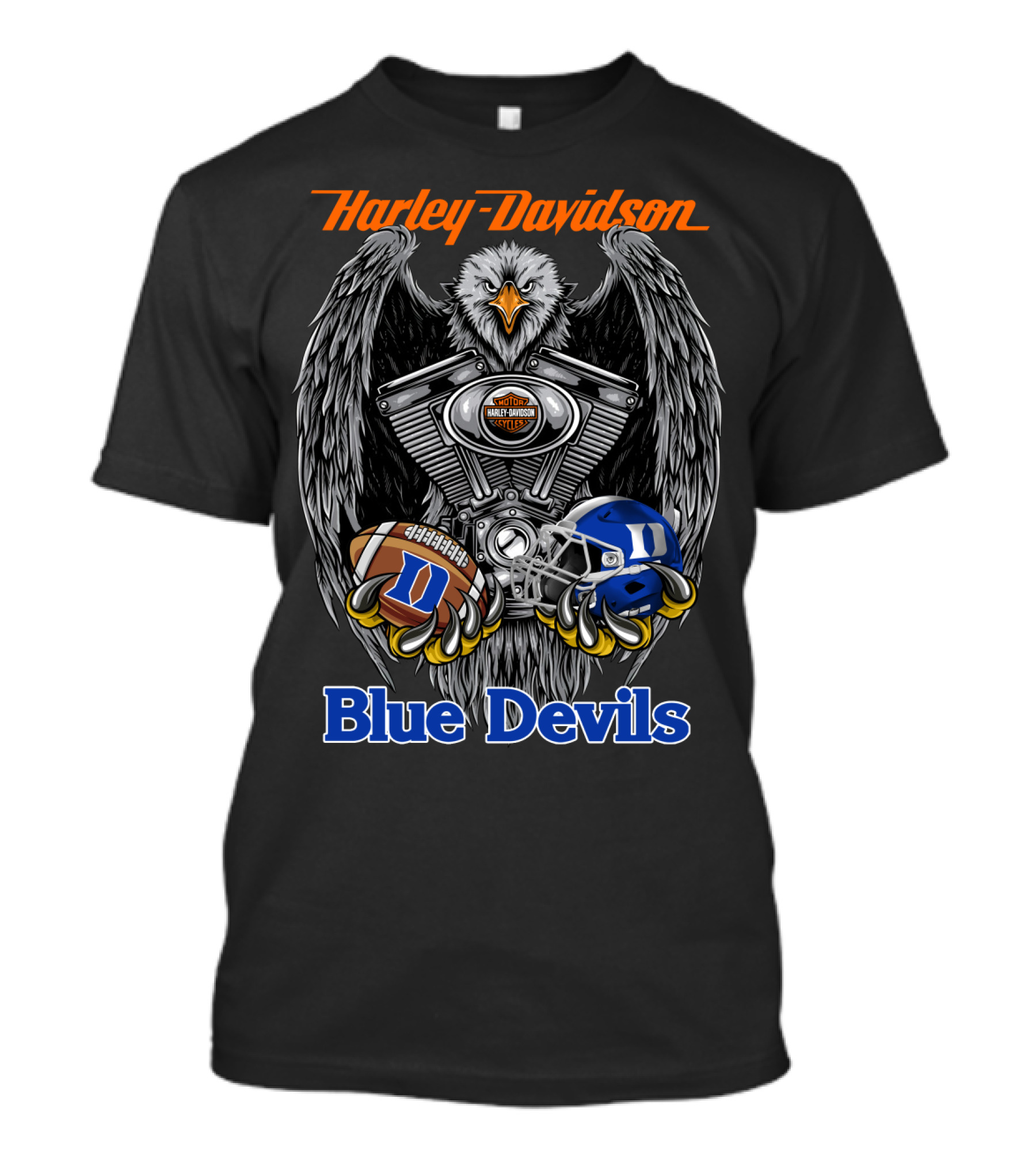 Harley Davidson Blue Devils Engine Eagle Football Helmet T-Shirt