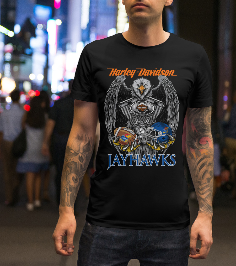 Harley Davidson Jayhawks Kansas Football Helmet And Ball T-Shirt