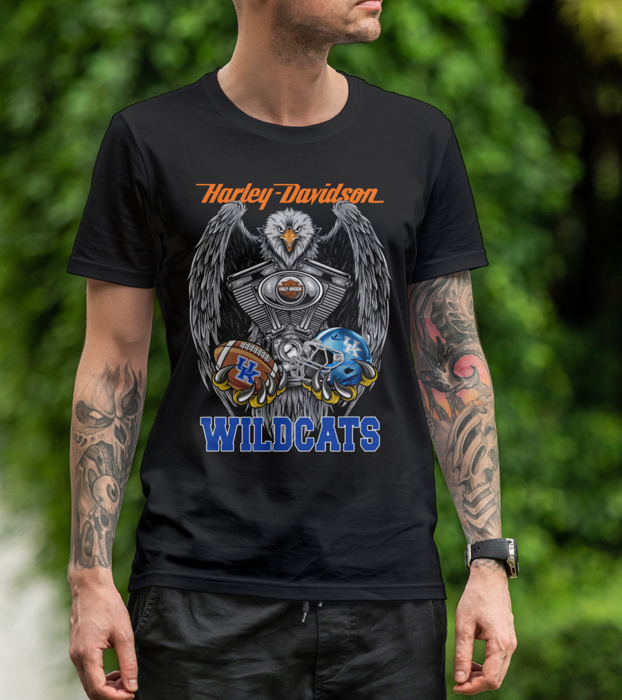 Harley Davidson Wildcats Uk Ncaa Football Helmet And Engine Eagle T-Shirt