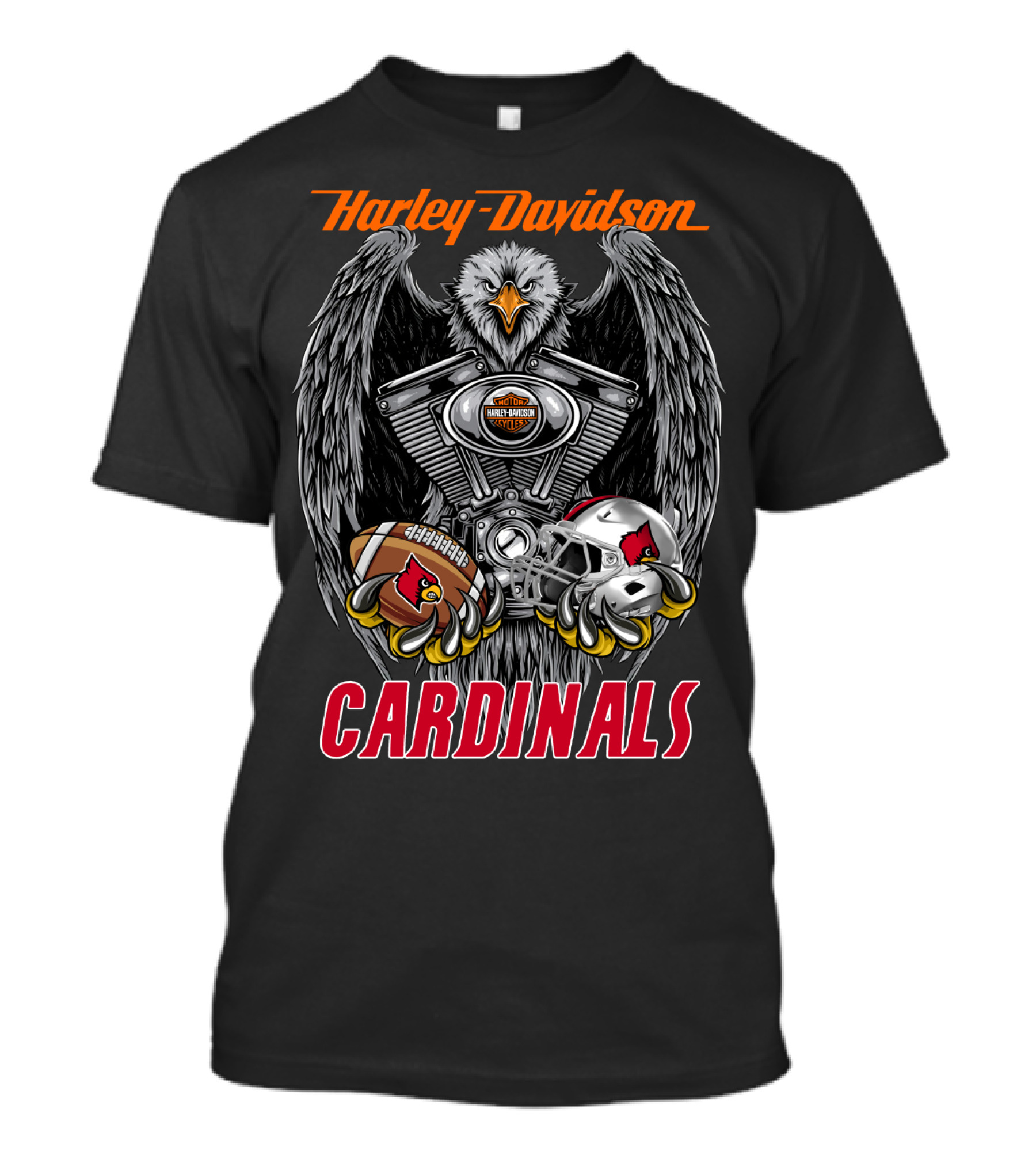 Harley Davidson Cardinals Ncaa Football Helmet And Eagle Engine T-Shirt