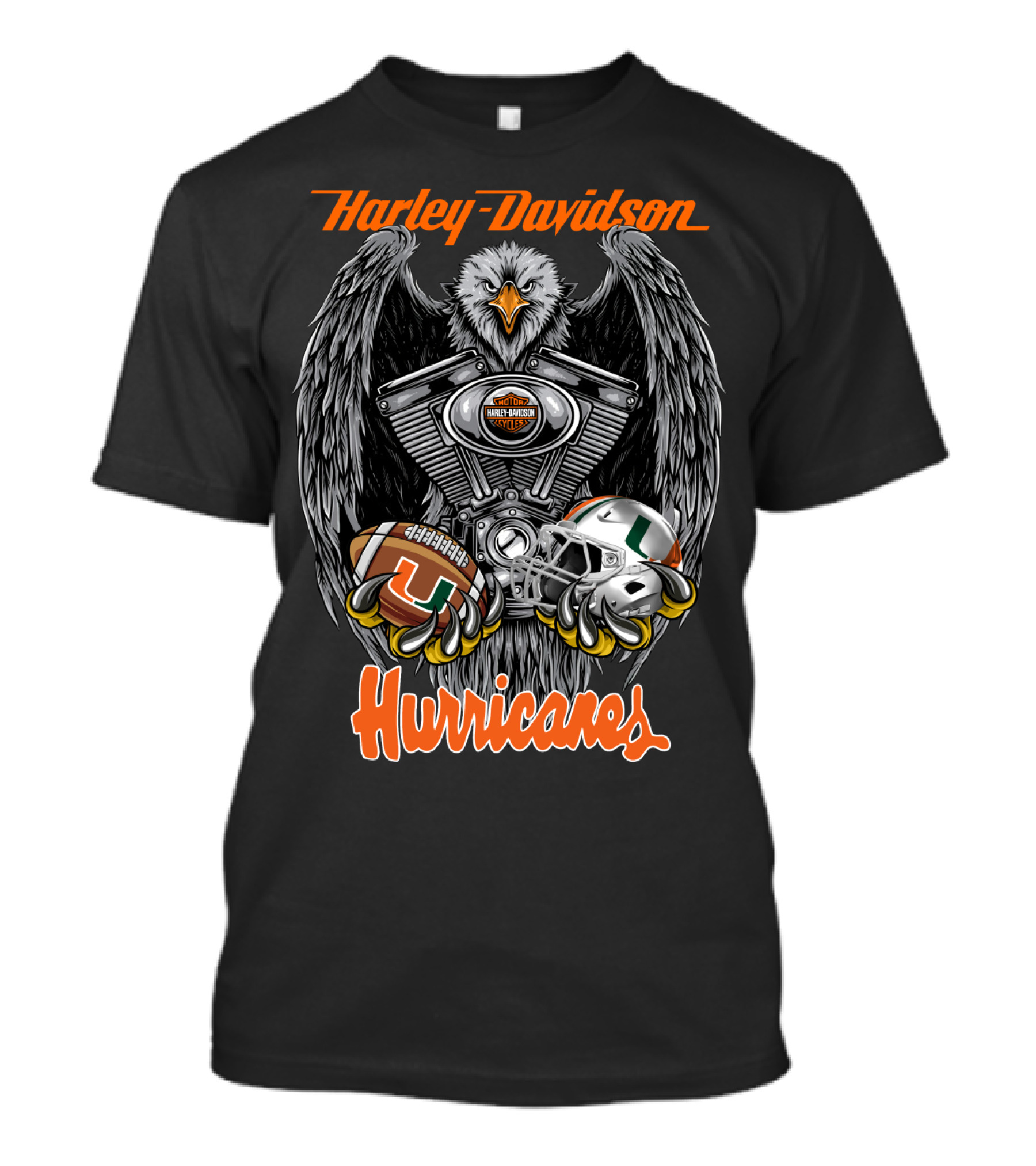 Harley Davidson Hurricanes Miami Football Helmet Engine Eagle T-Shirt