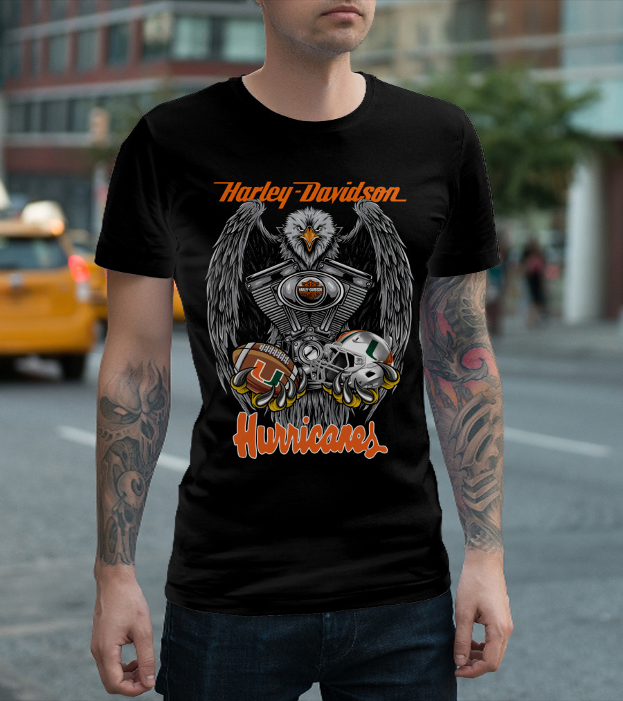 Harley Davidson Hurricanes Miami Football Helmet Engine Eagle T-Shirt
