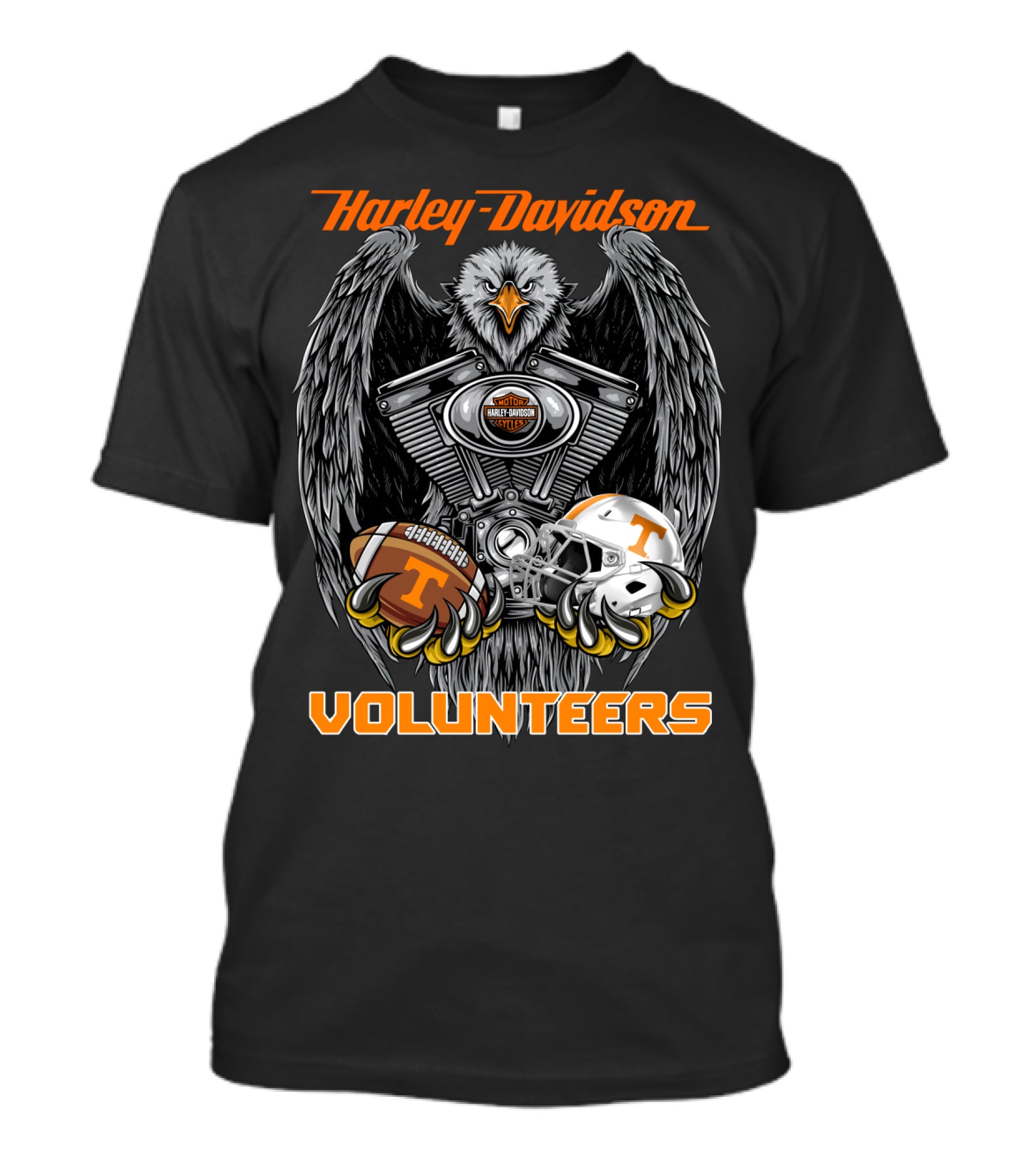 Harley Davidson Volunteers Ncaa Football Tennessee Helmet And Ball Eagle Engine T-Shirt