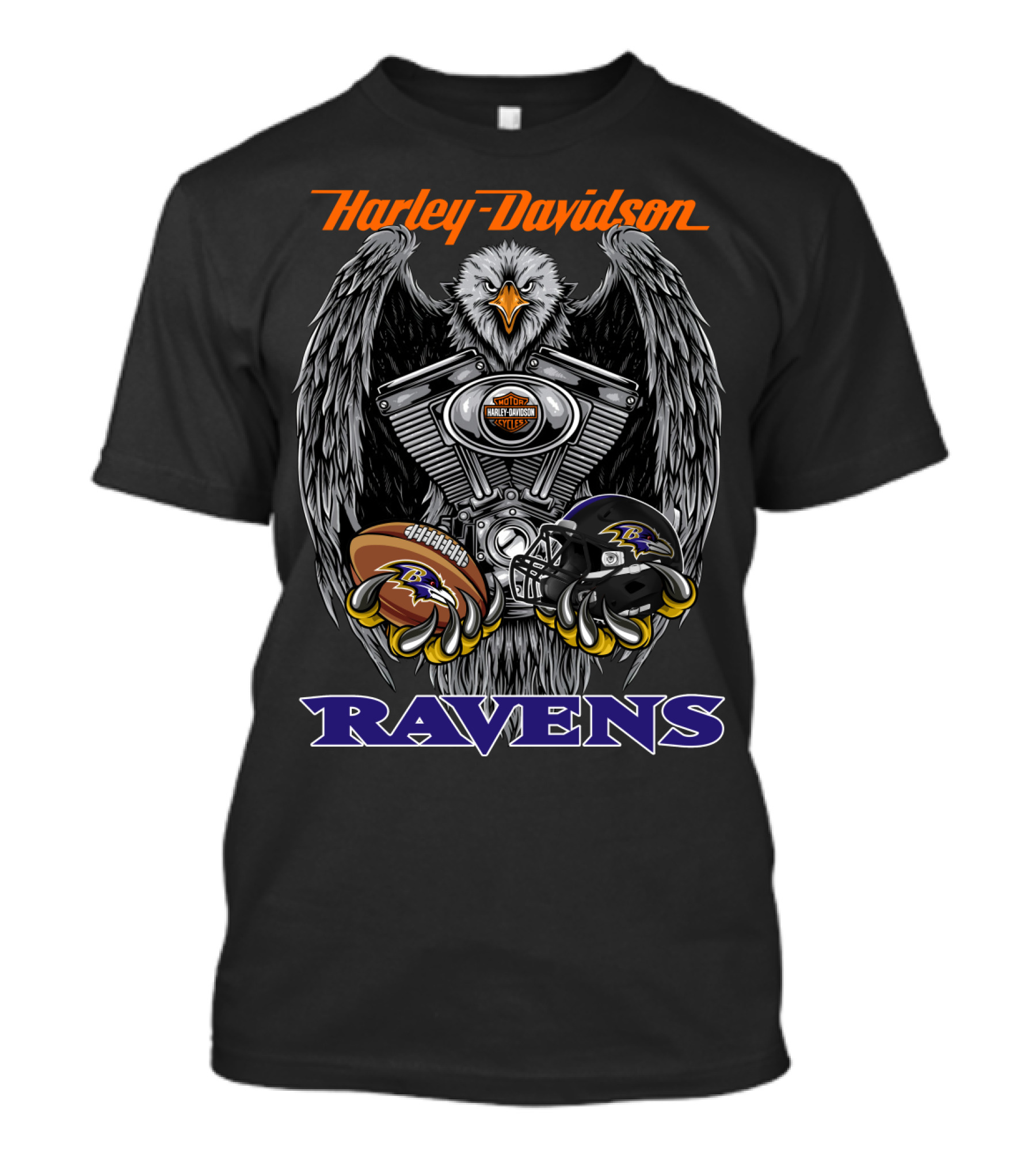 Harley Davidson Ravens V-Twin Engine Baltimore Football Helmet And Ball T-Shirt