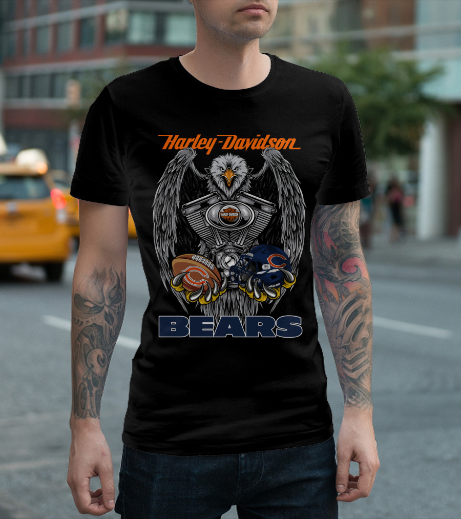 Harley Davidson Bears Football Helmet And Eagle Engine T-Shirt