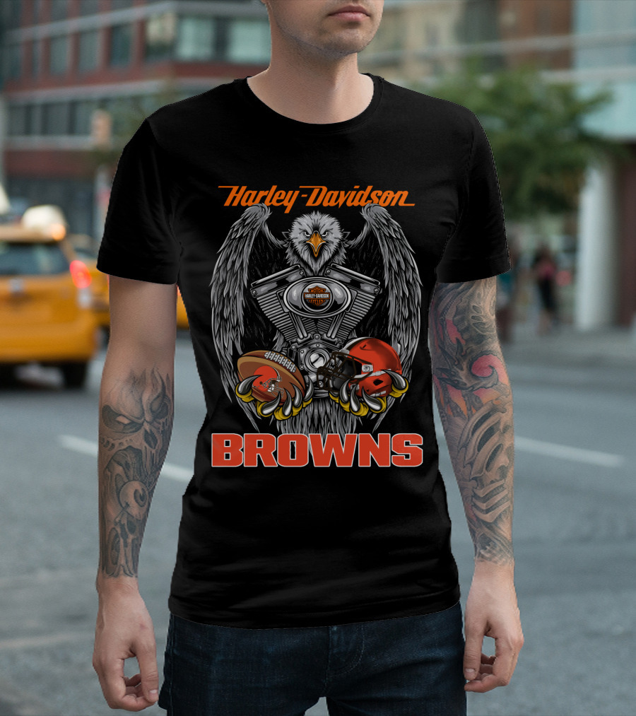 Harley Davidson Browns Eagle Engine Football Helmet T-Shirt