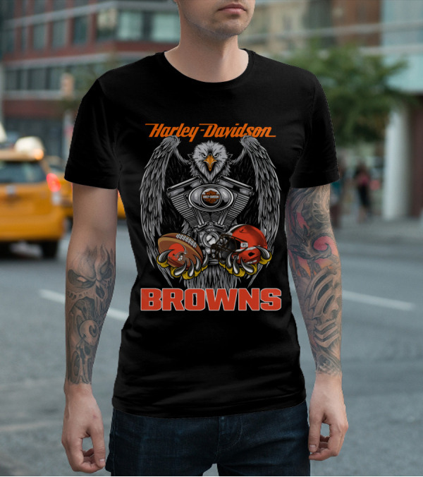 Harley Davidson Browns Eagle Engine Football Helmet T-Shirt