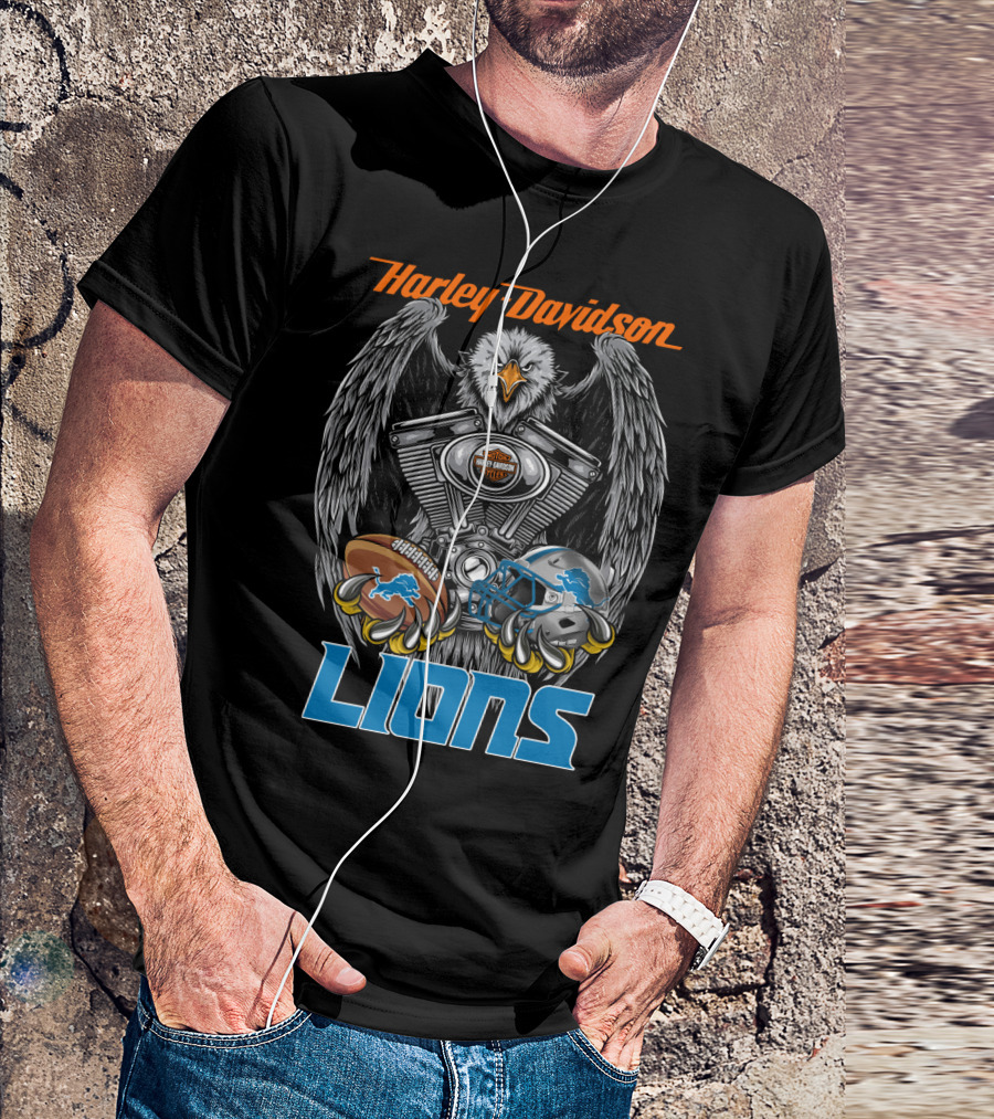 Harley Davidson Detroit Lions Eagle Football Engine T-Shirt