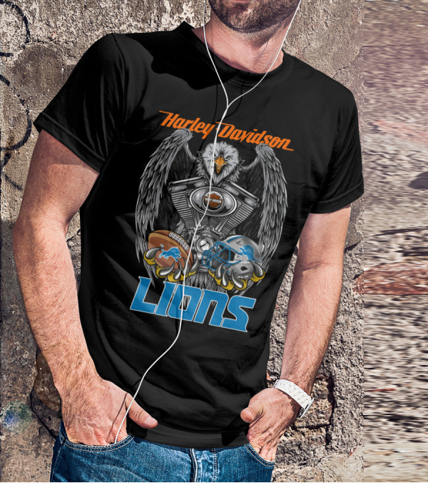 Harley Davidson Detroit Lions Eagle Football Engine T-Shirt