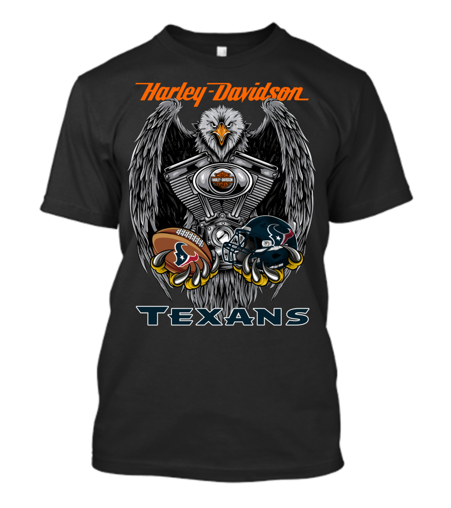 Harley Davidson Texans Football Eagle With Engine And Helmet T-Shirt