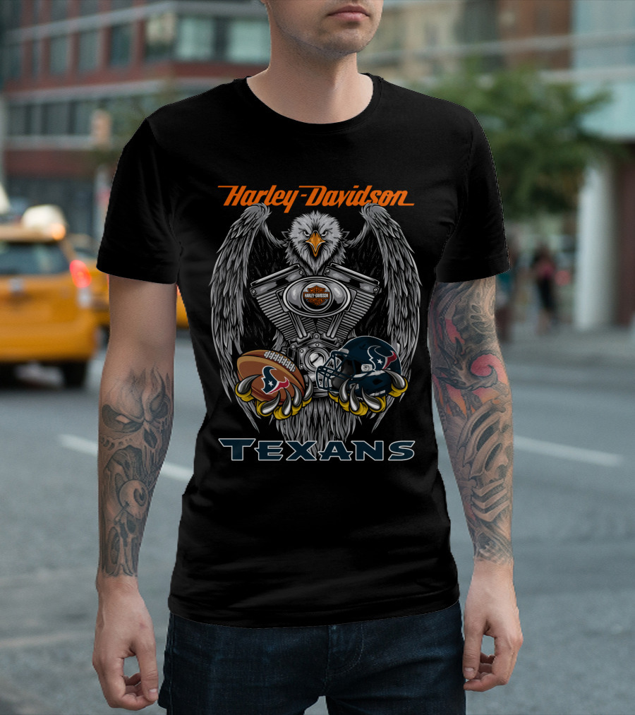 Harley Davidson Texans Football Eagle With Engine And Helmet T-Shirt