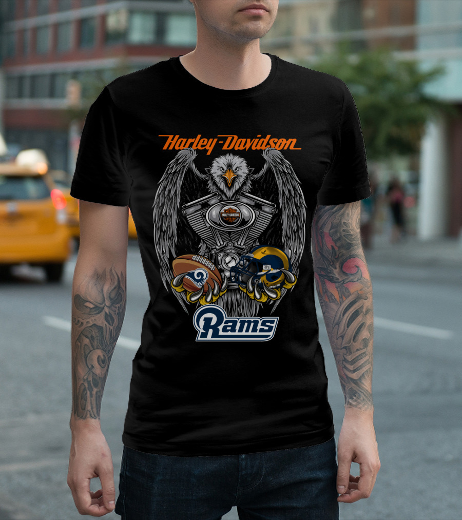 Harley Davidson Seattle Rams Nfl Lar Football Eagle Engine T-Shirt