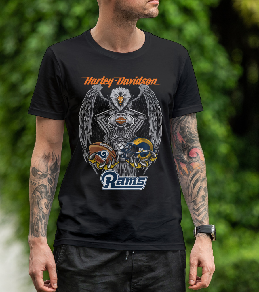 Harley Davidson Seattle Rams Nfl Lar Football Eagle Engine T-Shirt