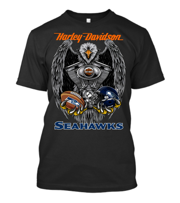 Harley Davidson Seahawks Eagle Football And Helmet T-Shirt