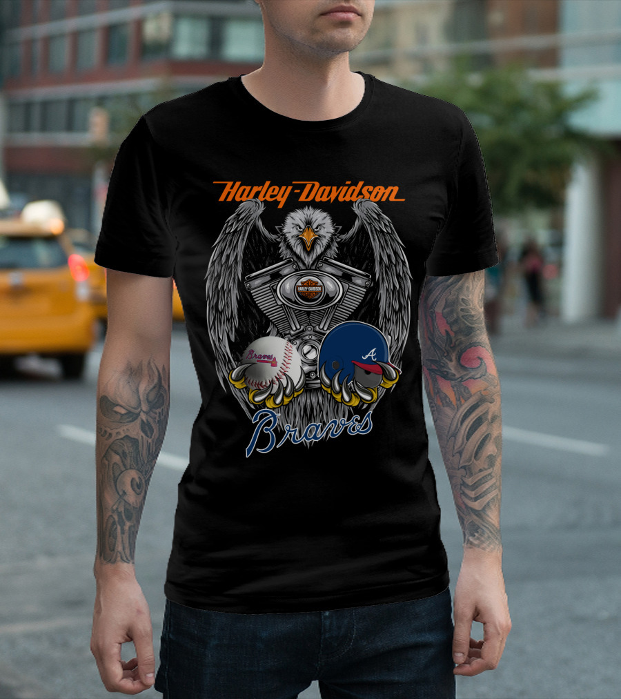 Harley Davidson Braves Baseball Eagle Engine T-Shirt