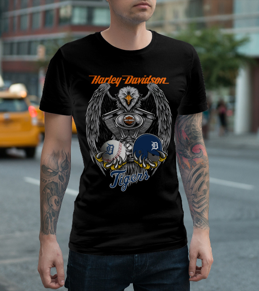 Harley Davidson Tigers Baseball Detroit Eagle Engine T-Shirt