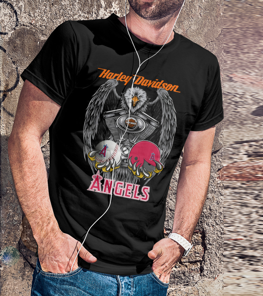 Harley Davidson Mlb Angels Eagle V-Twin Baseball Helmet T-Shirt