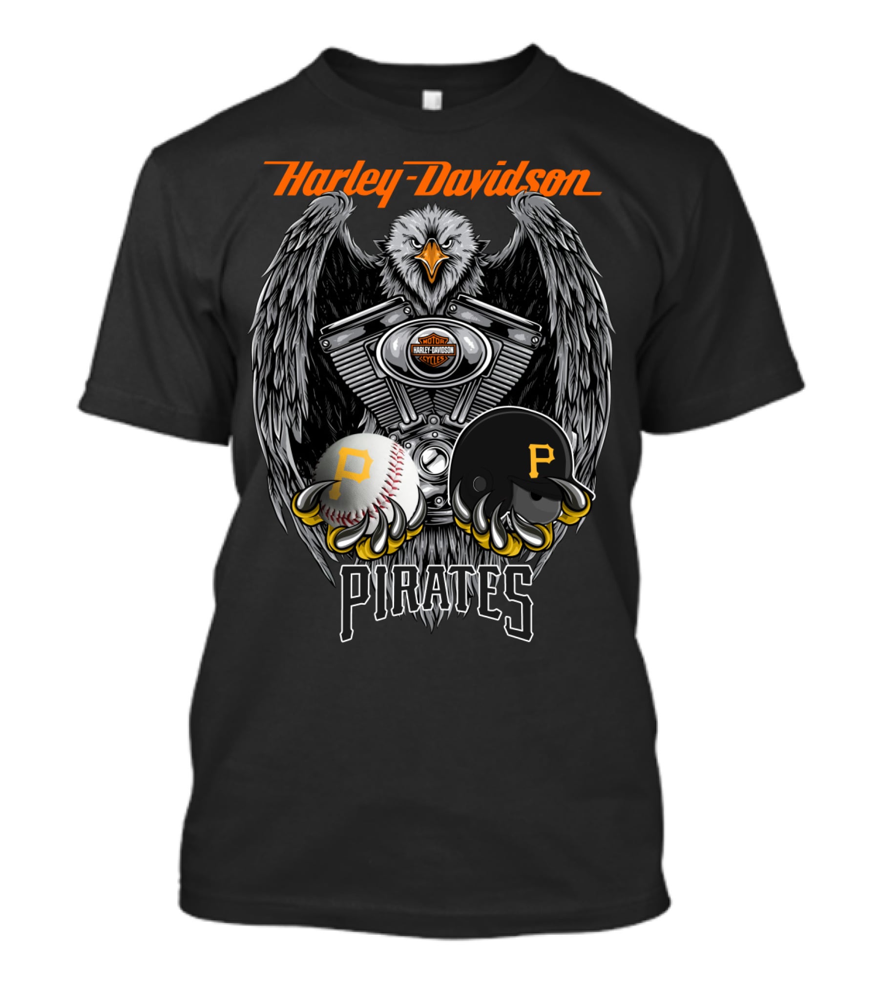 Harley Davidson Pirates Engine Eagle Pittsburgh Baseball Helmet T-Shirt