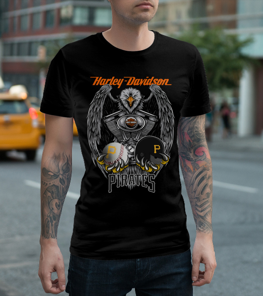 Harley Davidson Pirates Engine Eagle Pittsburgh Baseball Helmet T-Shirt