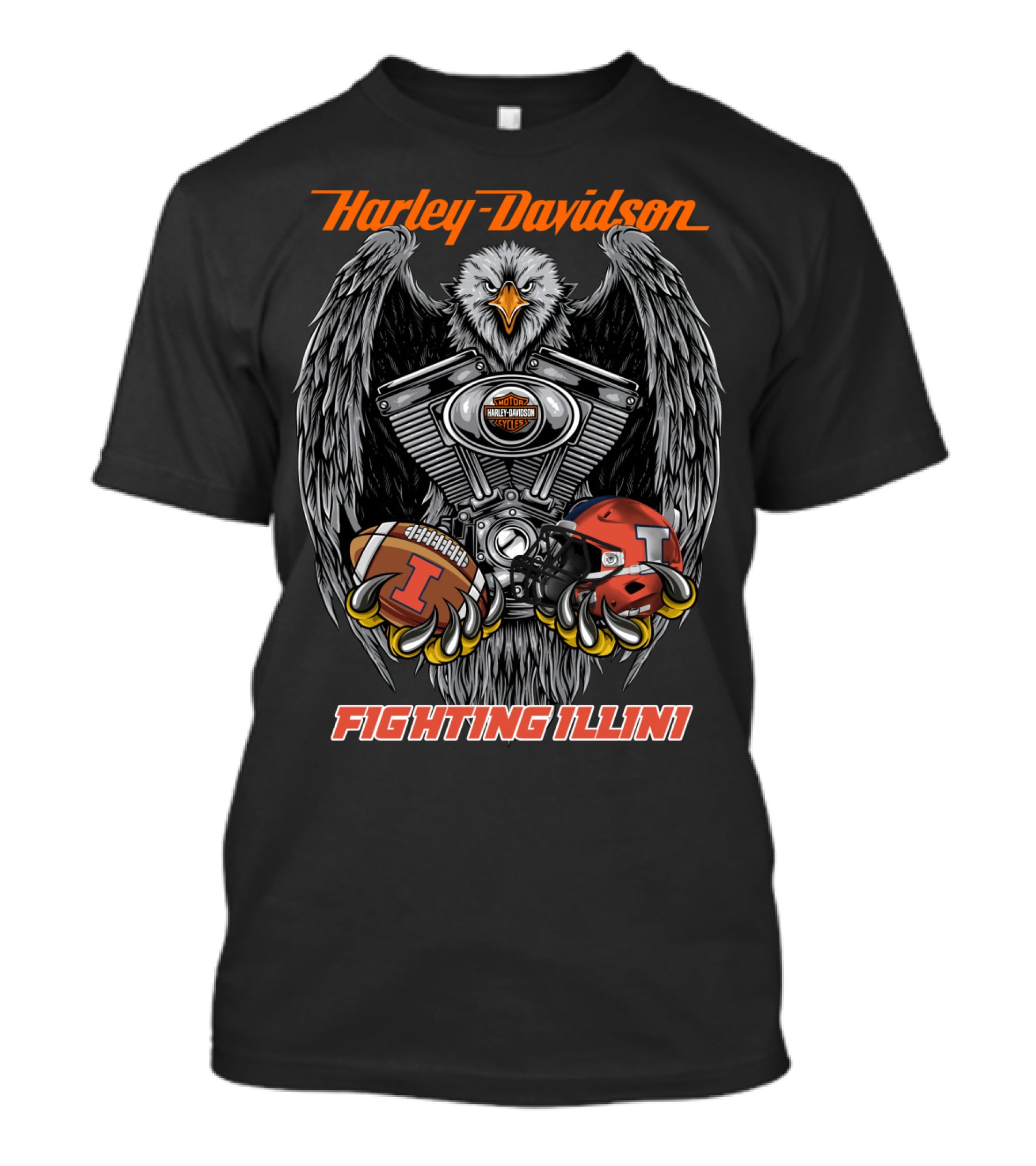 Harley Davidson Fighting Illini Football Eagle T-Shirt