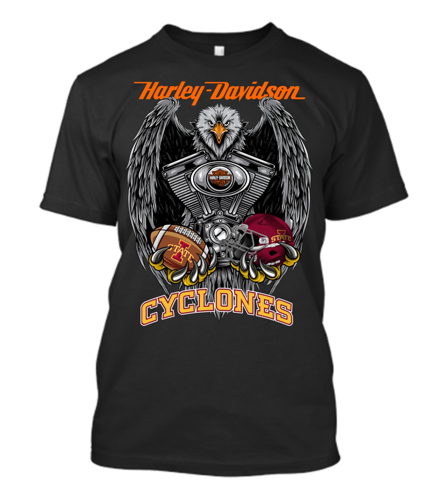 Harley Davidson Cyclones Eagle V-Twin Engine Iowa State Football Helmet And Ball T-Shirt