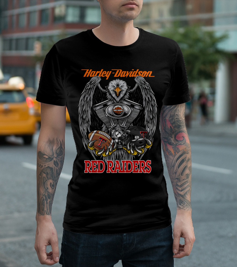 Harley Davidson Red Raiders Eagle Engine Football Helmet T-Shirt