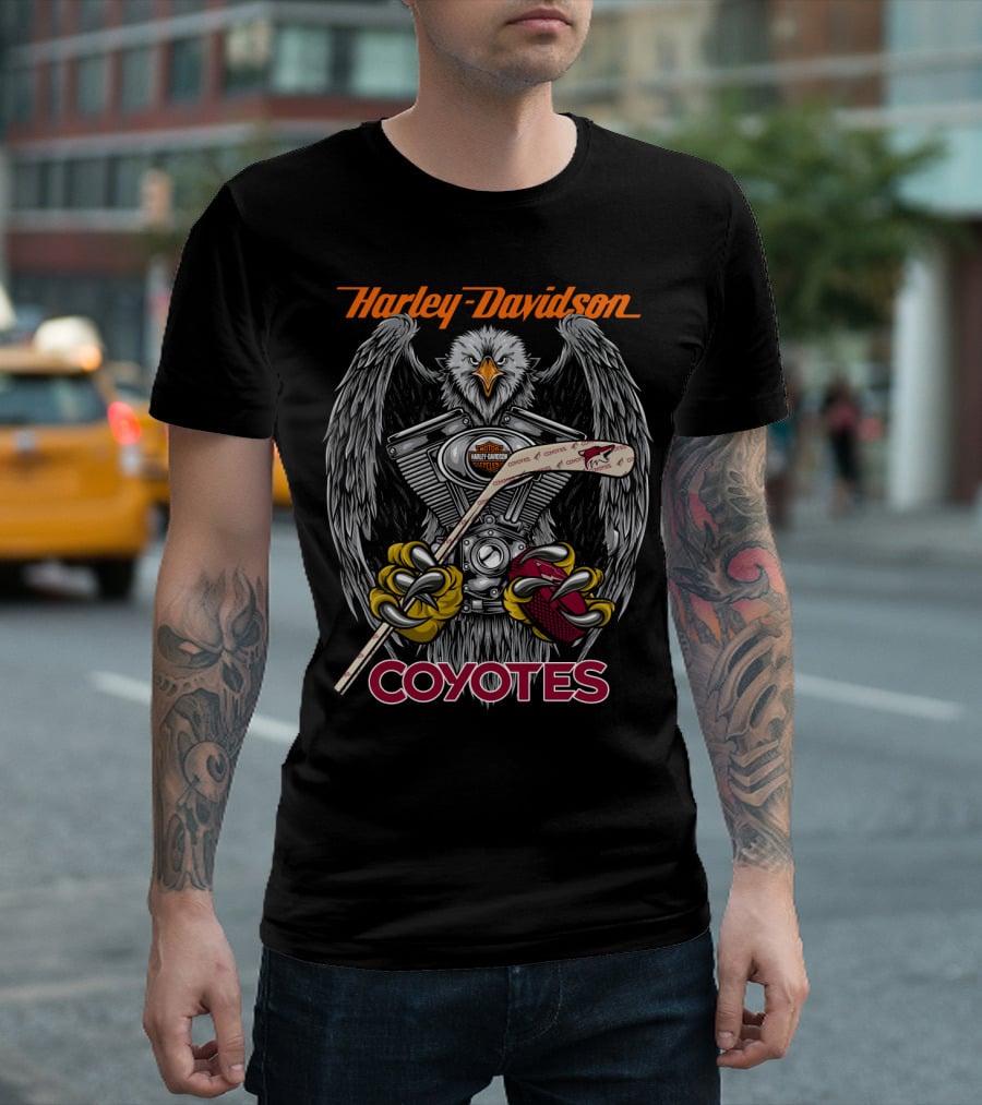 Harley Davidson Coyotes Nhl Hockey Eagle Engine T-Shirt