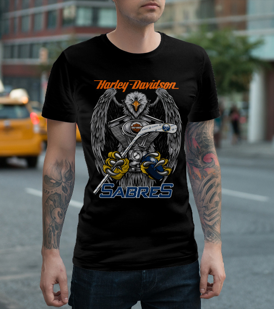 Harley Davidson Sabres Nhl Hockey Engine Eagle T-Shirt