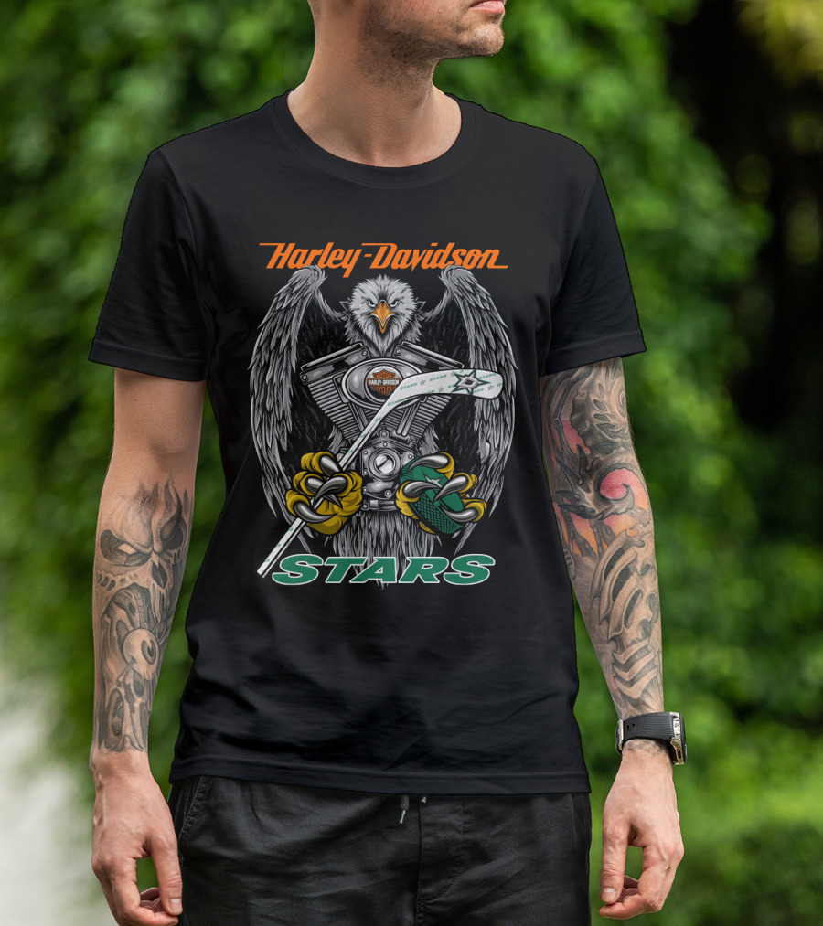 Harley Davidson Eagle With Hockey Stick And Stars T-Shirt