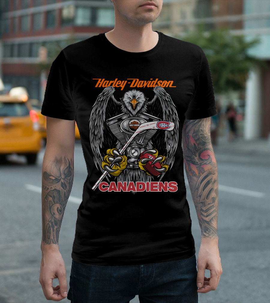 Harley Davidson Canadiens Eagle Hockey Stick Motorcycles T-Shirt