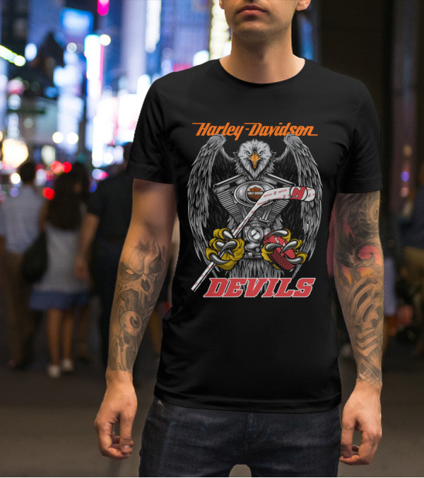 Harley Davidson Devils Nhl Njd Eagle Engine Hockey Stick T-Shirt