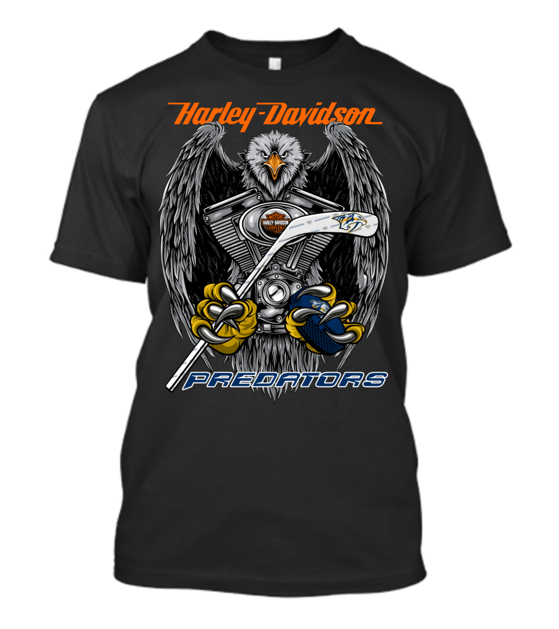Harley Davidson Predators Nhl Eagles And Hockey Motif T-Shirt