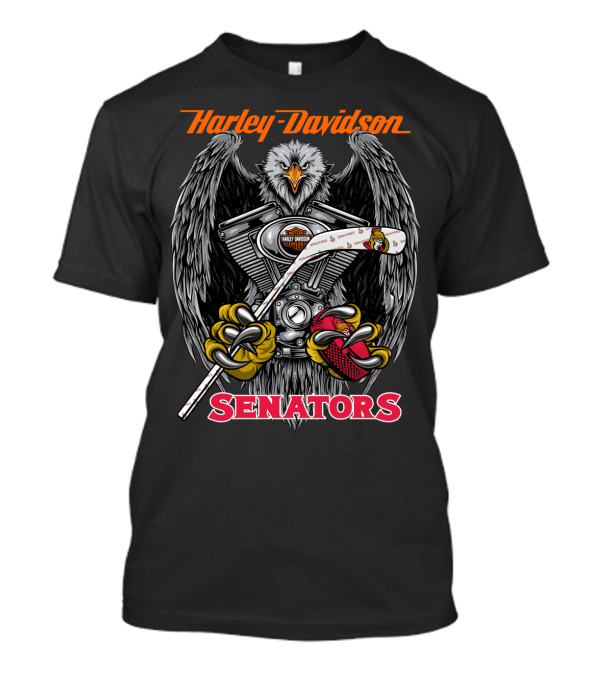 Harley Davidson Ottawa Senators Nhl Eagle V-Twin Engine Hockey Stick T-Shirt