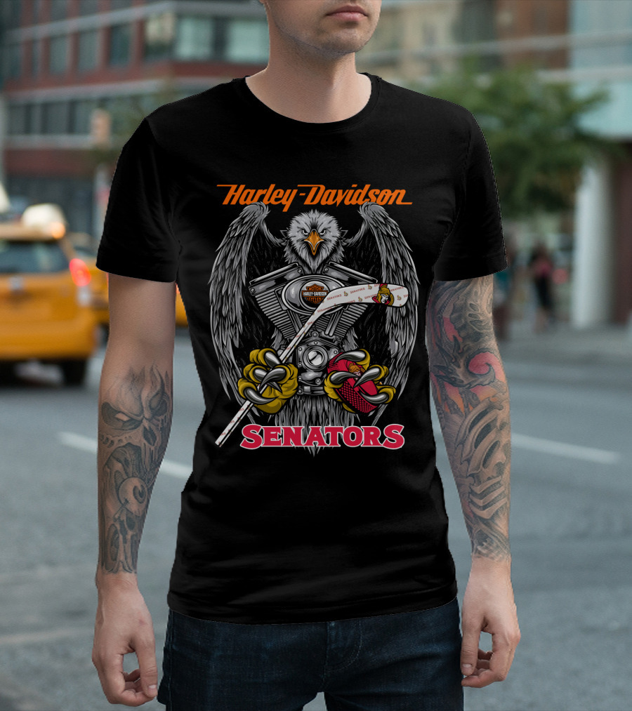 Harley Davidson Ottawa Senators Nhl Eagle V-Twin Engine Hockey Stick T-Shirt