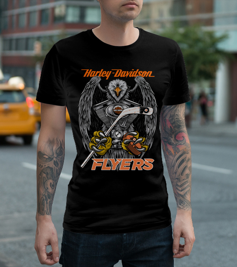 Harley Davidson Flyers Philadelphia Engine Eagle Hockey Stick T-Shirt