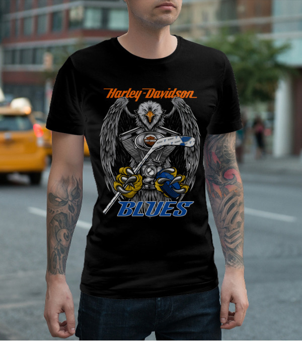 Harley Davidson Blues Hockey Eagle Nhl Motorcycles T-Shirt