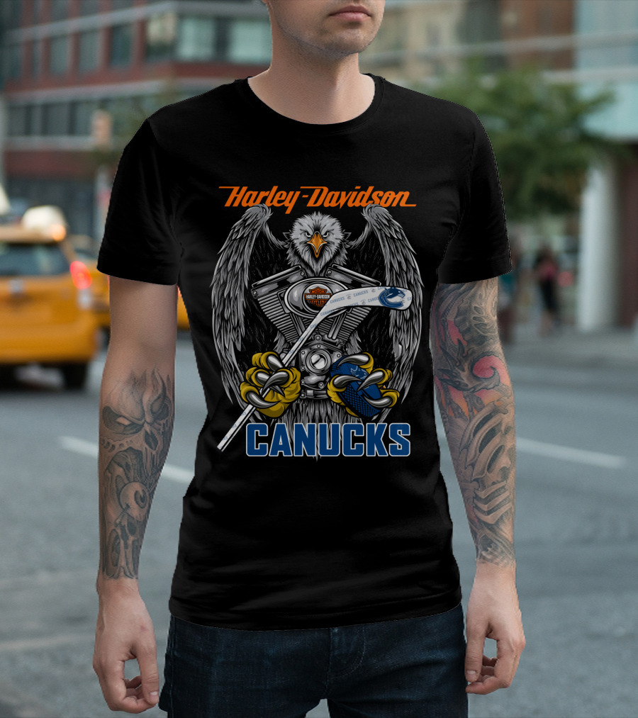 Harley Davidson Canucks Nhl Eagle Hockey Engine T-Shirt