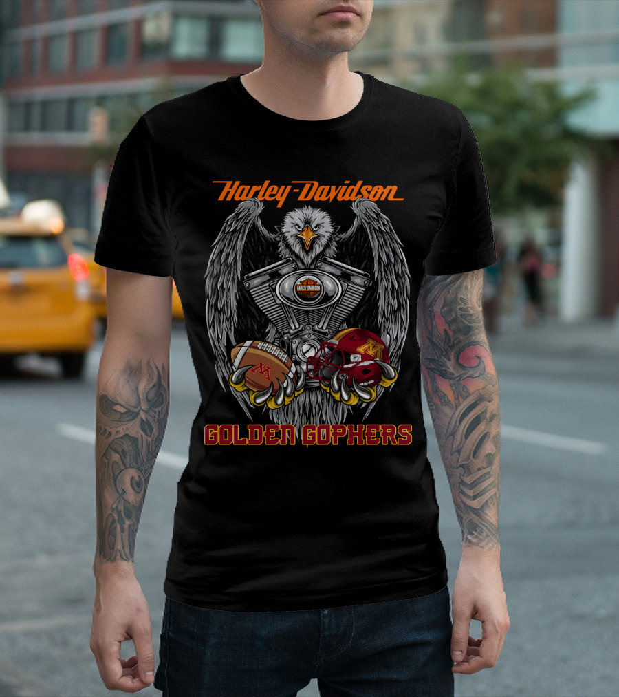 Harley Davidson Golden Gophers Football Eagle Engine T-Shirt