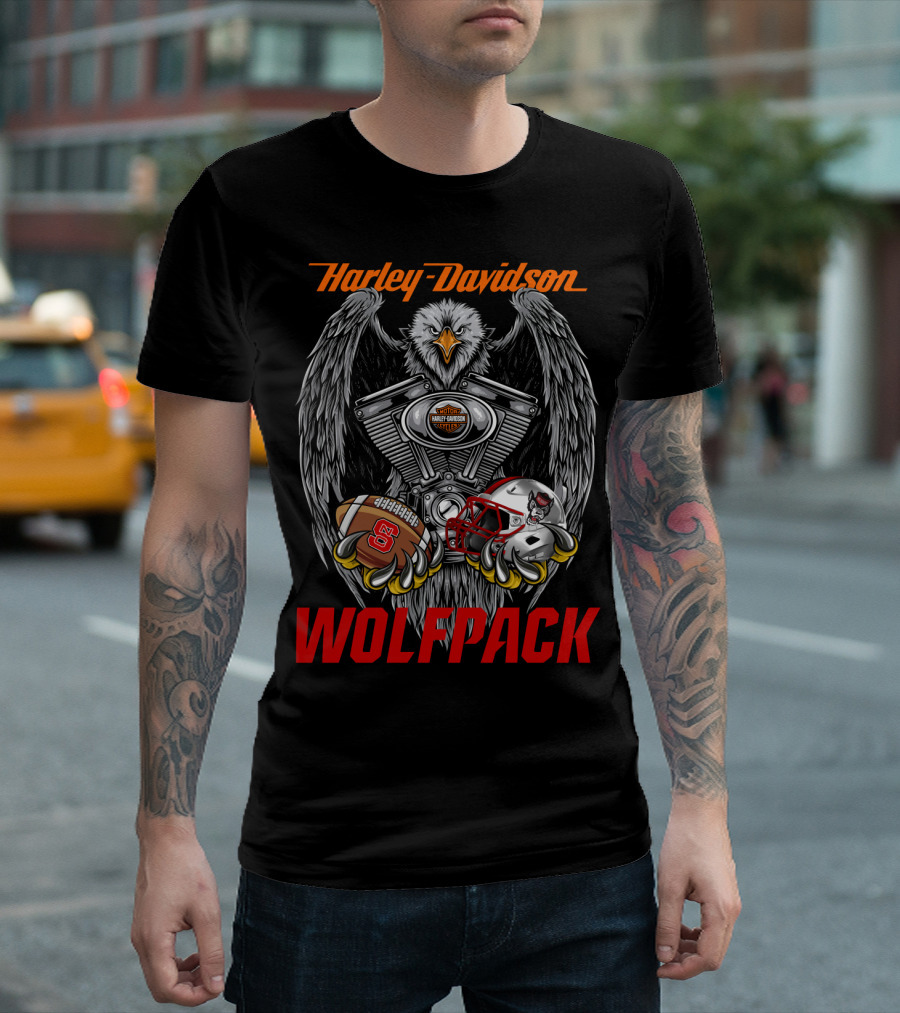 Harley Davidson Wolfpack Nc State Wolfpack Football Helmet Eagle Engine T-Shirt