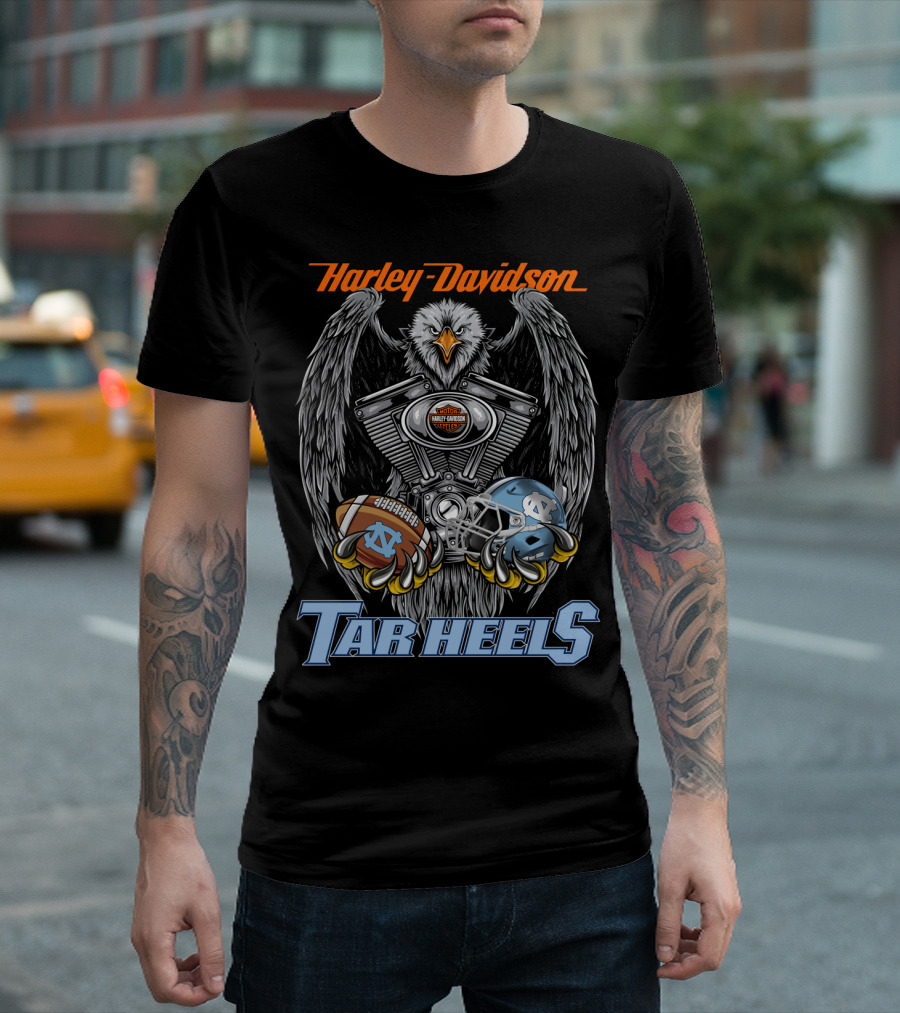 Harley Davidson Tar Heels Eagle With Engine Football And Helmet T-Shirt