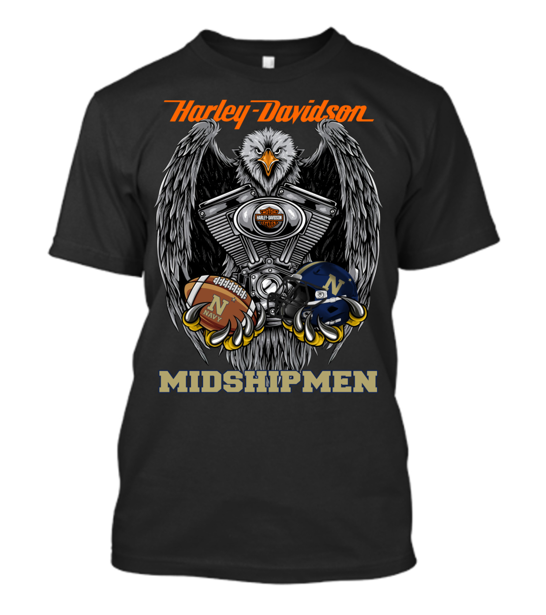 Harley Davidson Midshipmen Navy Football Eagle Engine T-Shirt